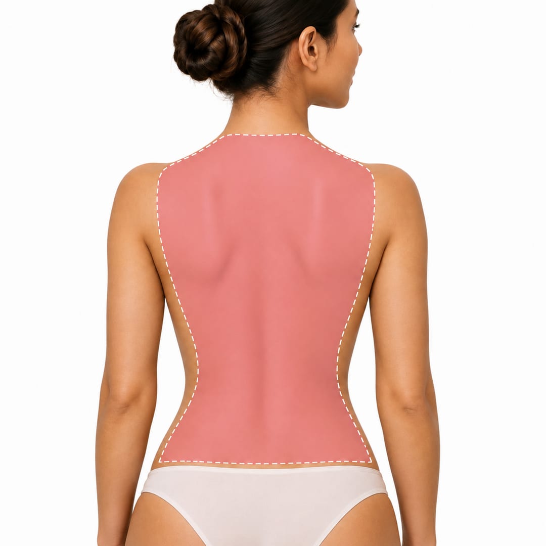 Area covered by Full Back Wax at Eybonee Spa, Thousand Oaks CA